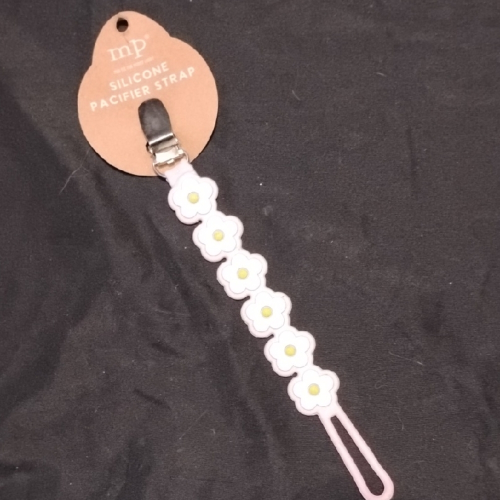 Pink and White Silicone Pacifier Strap